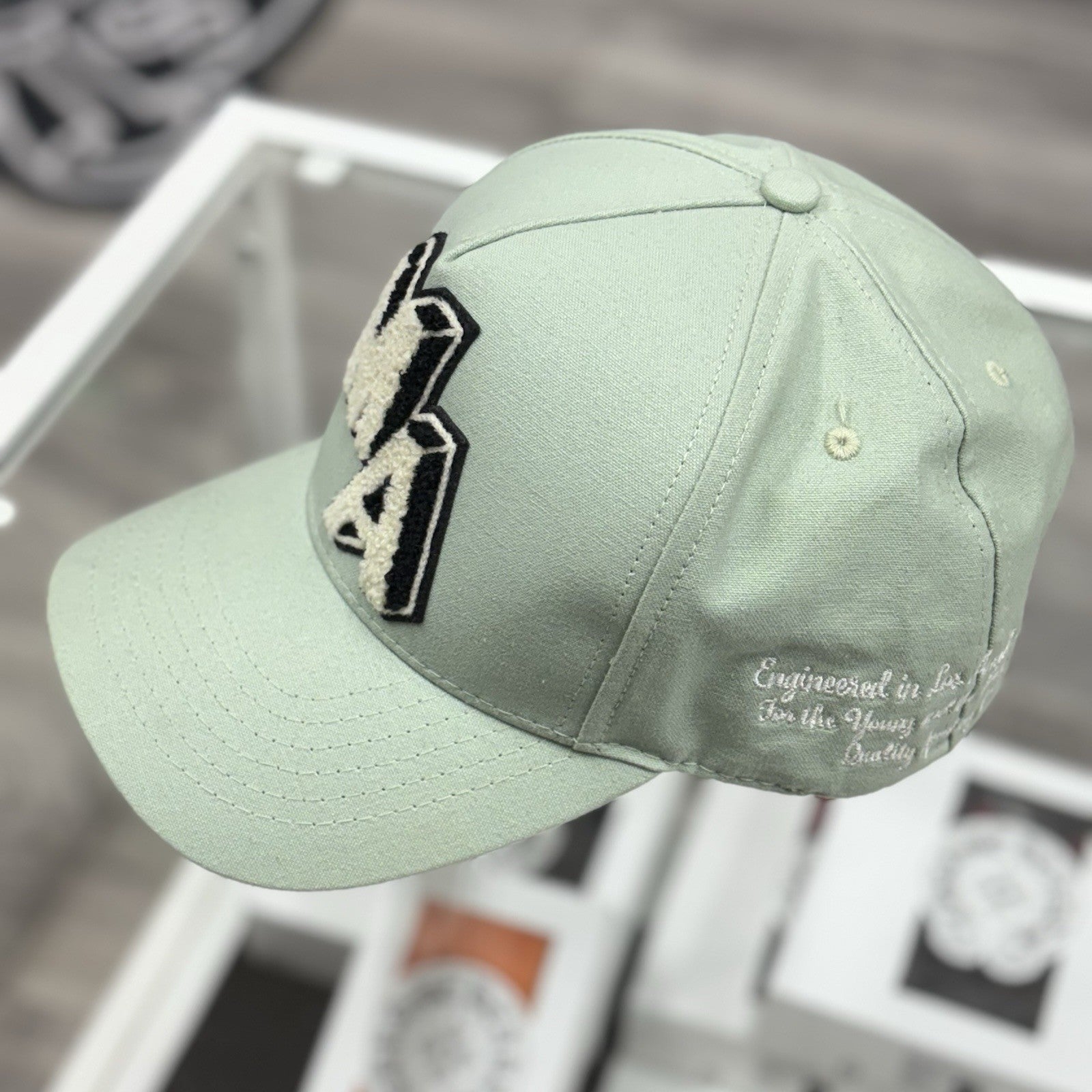 Amiri Chenille MA Patch Canvas Hat ' Frosty Green ' | SUPER CLEAN!